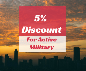 A coupon graphic reading: 5% discount for active military